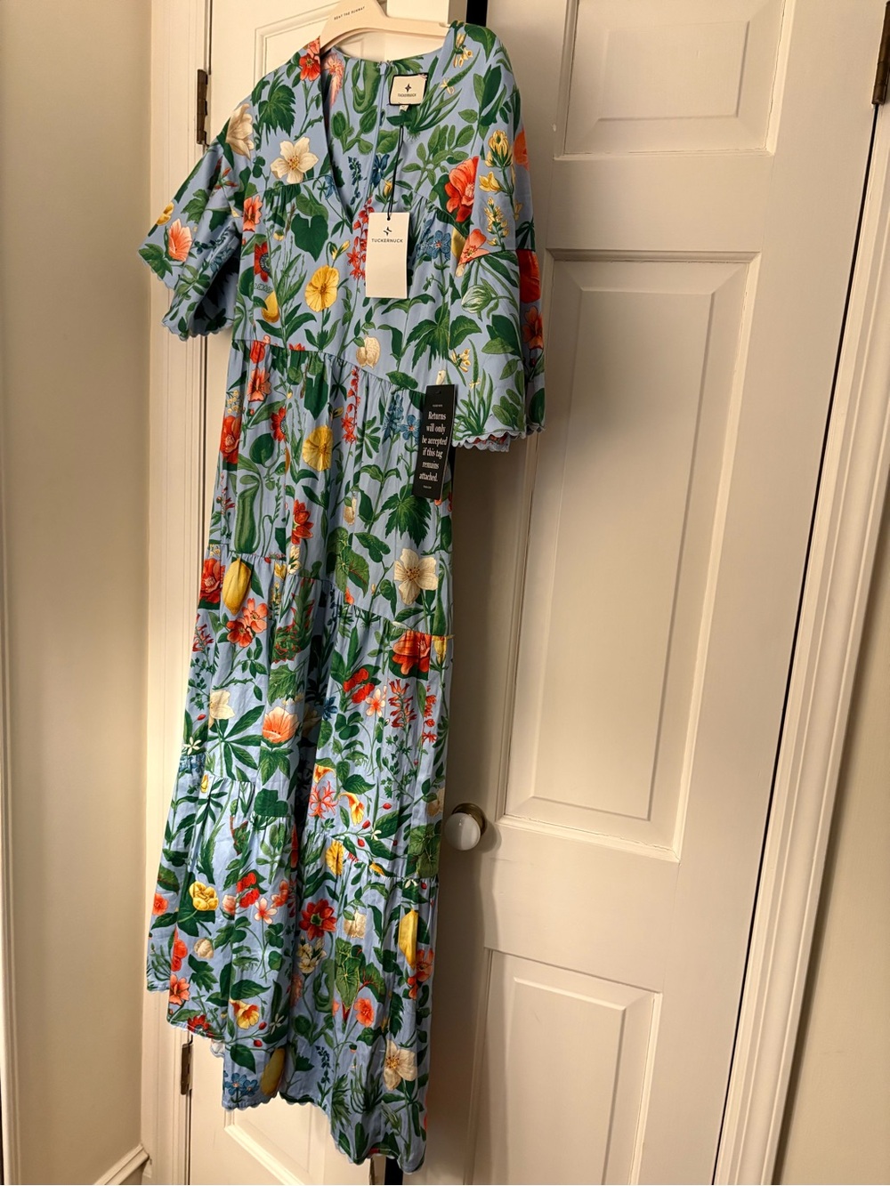 NWT Tuckernuck Floral Maxi Dress in Light Blue with Green and Orange Print - Picture 5 of 6